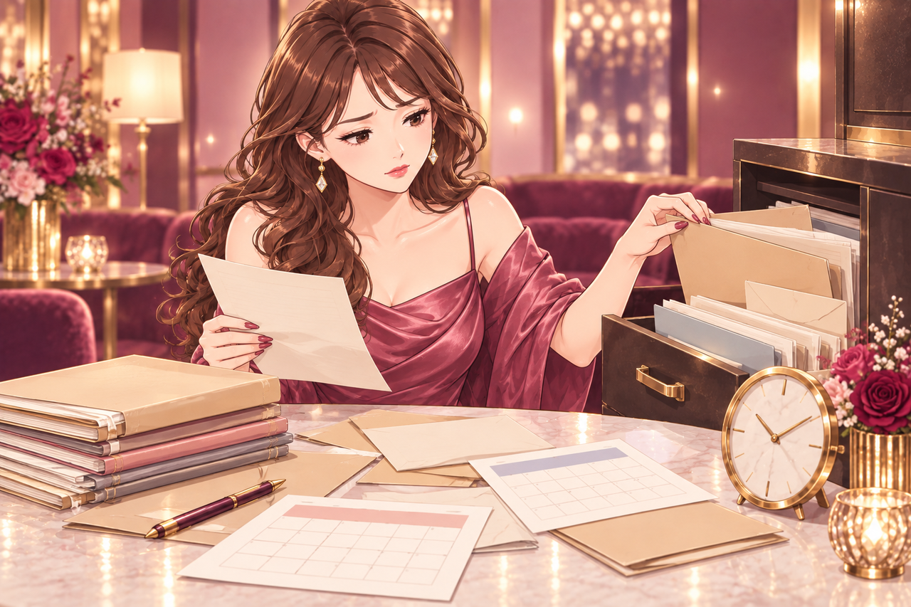 過去の明細を取り出して整理する女性