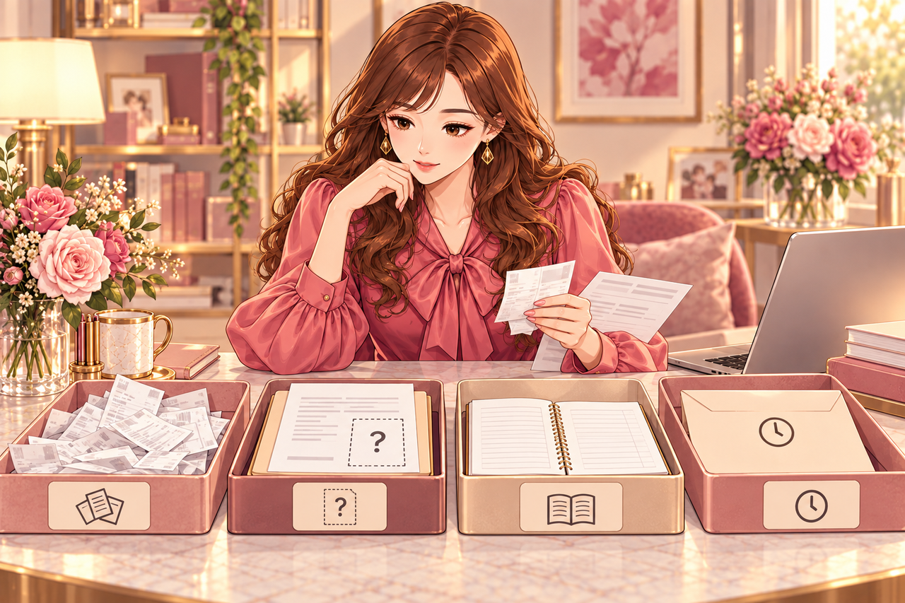 未整理や紛失など、資料が不足している状況を分ける女性